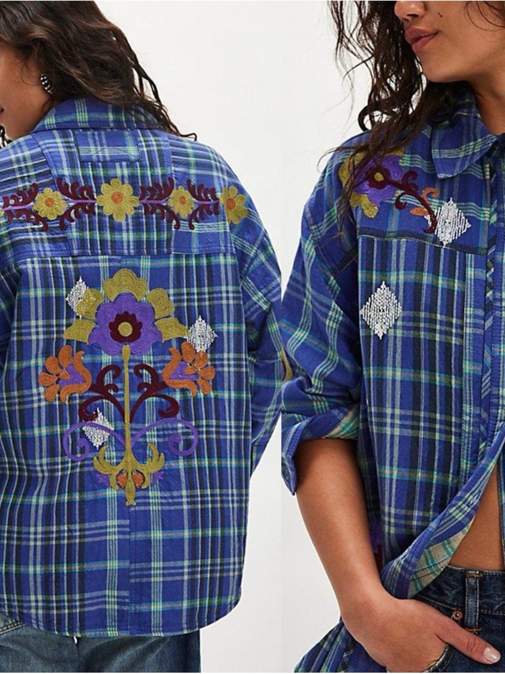 NWT- We The Free Embroidered Sashiko Shirt